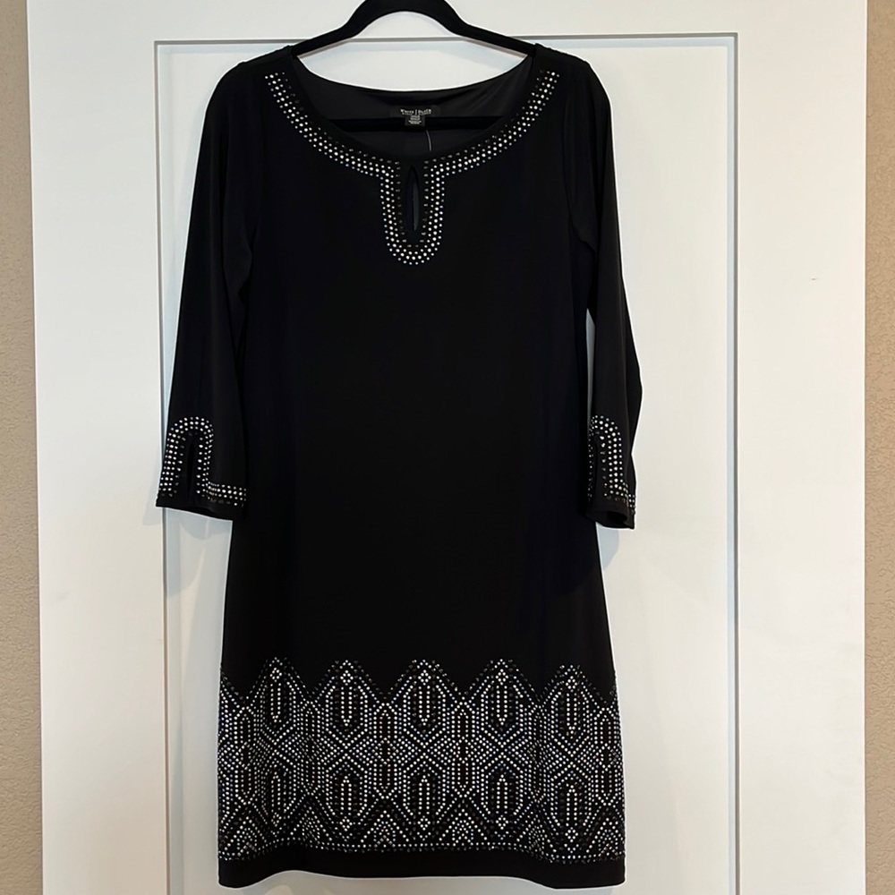 White House Black Market, brand new w/tags, black knee length dress bead detail